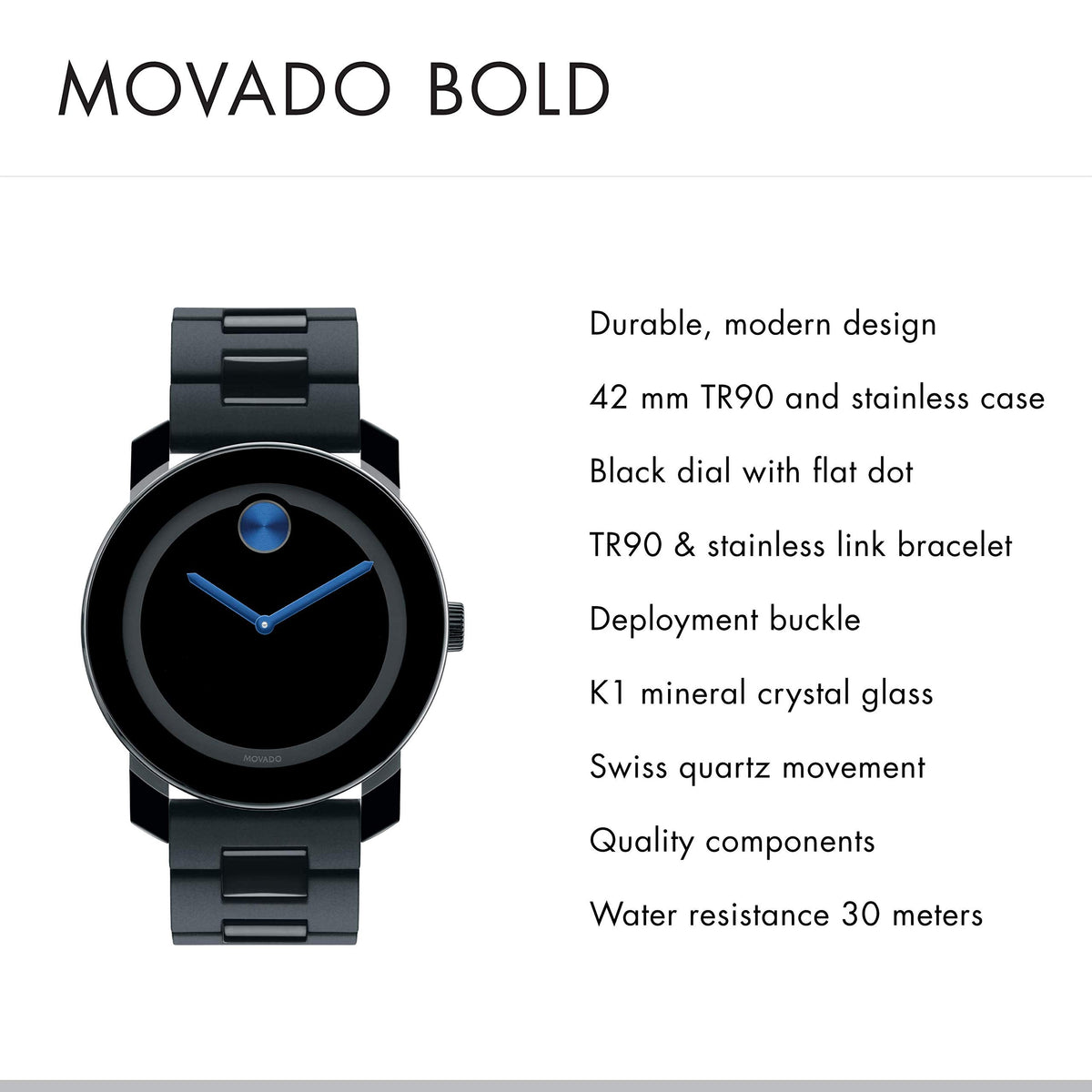  Shop Authentic Movado Bold TR90 Black Dial Black Steel Strap Watch for Men - 3600099 - Luxxuri