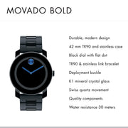  Shop Authentic Movado Bold TR90 Black Dial Black Steel Strap Watch for Men - 3600099 - Luxxuri
