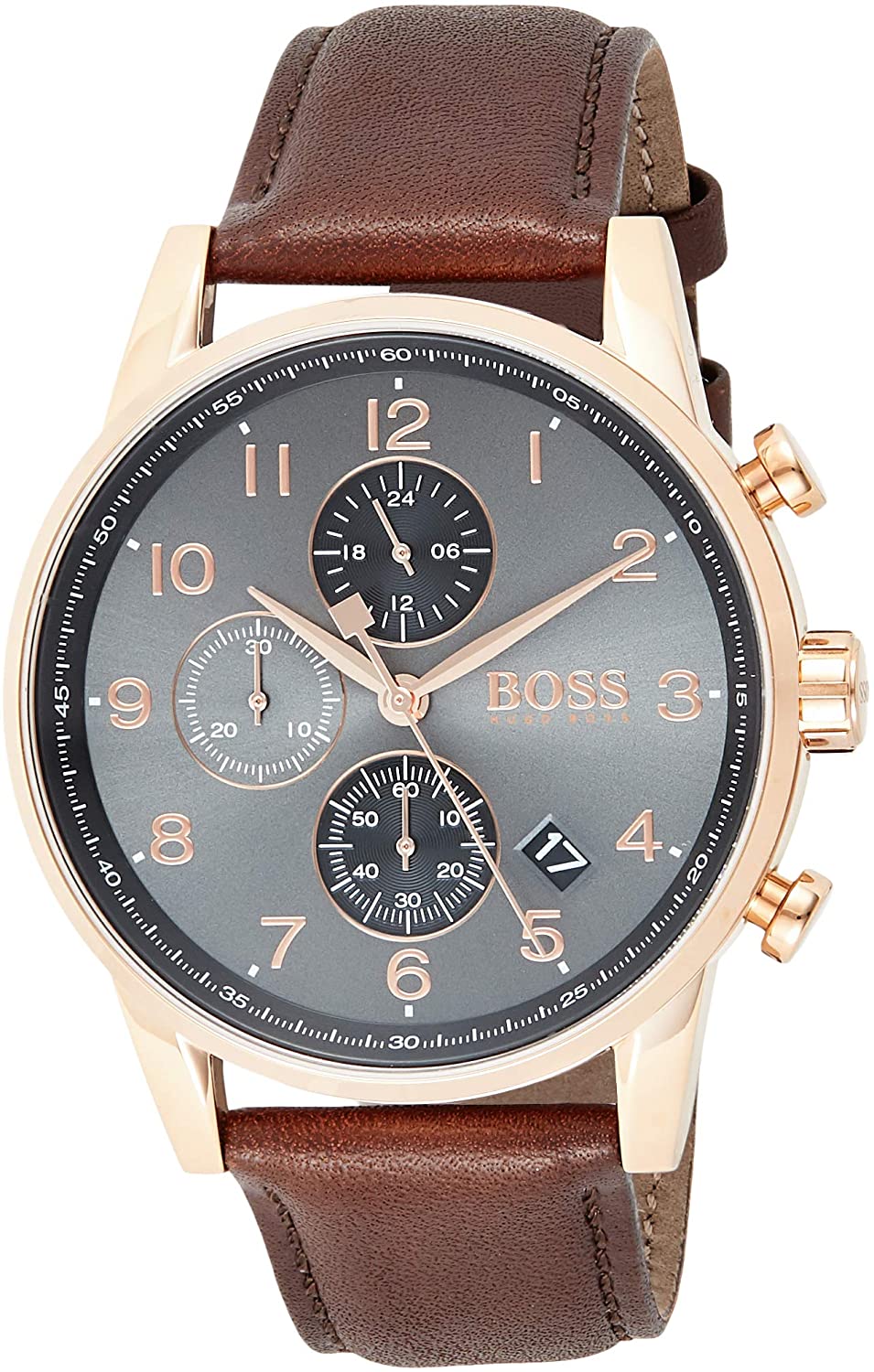  Shop Authentic Hugo Boss Navigator Grey Dial Brown Leather Strap Watch for Men - 1513496 - Luxxuri