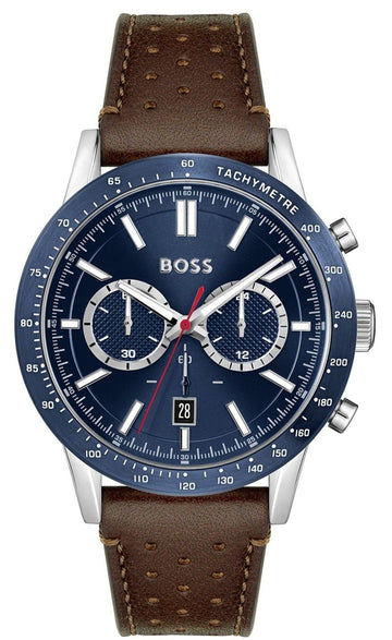  Shop Authentic Hugo Boss Allure Blue Dial Brown Leather Strap Watch for Men - 1513921 - Luxxuri