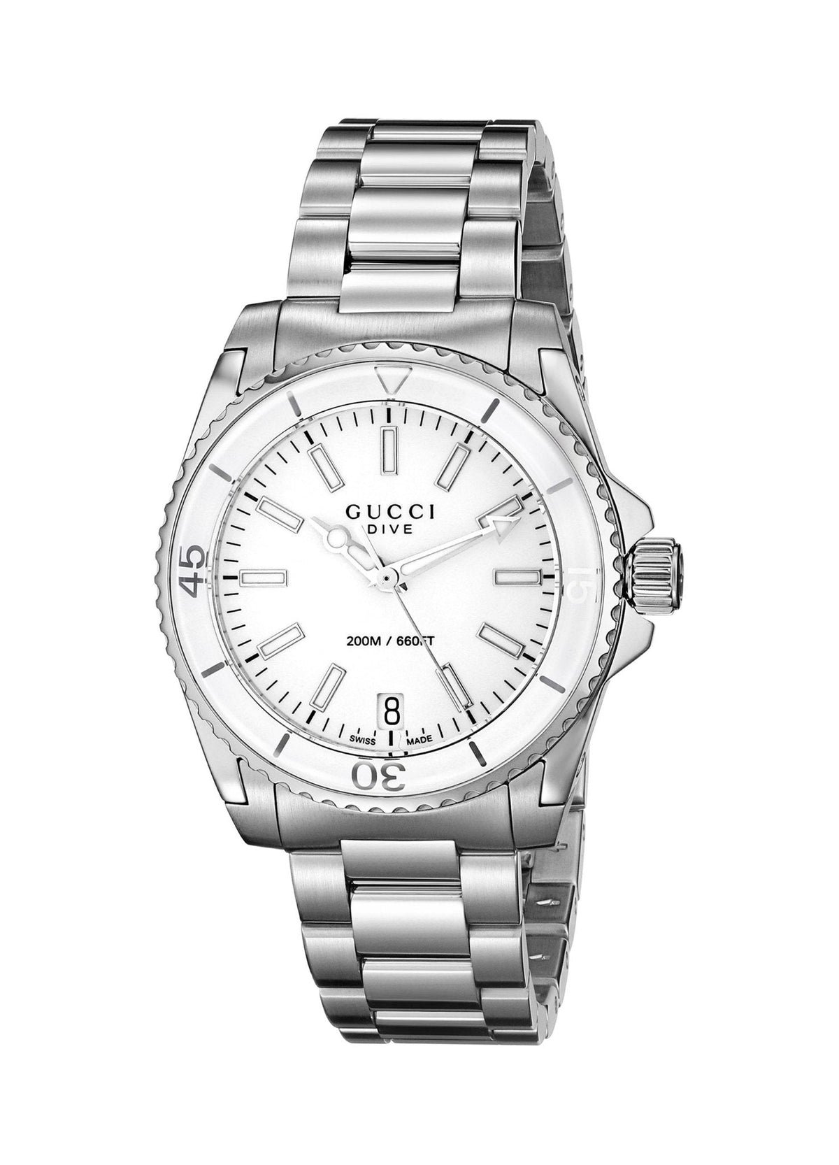  Shop Authentic Gucci Dive Quartz White Dial Stainless Steel Unisex Watch - YA136402 - Luxxuri
