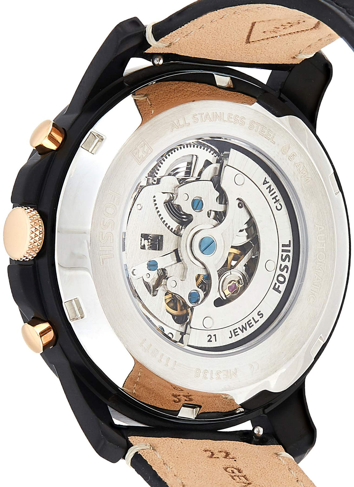  Shop Authentic Fossil Grant Sport Automatic Skeleton Black Dial Black Leather Strap Watch for Men - ME3138 - Luxxuri