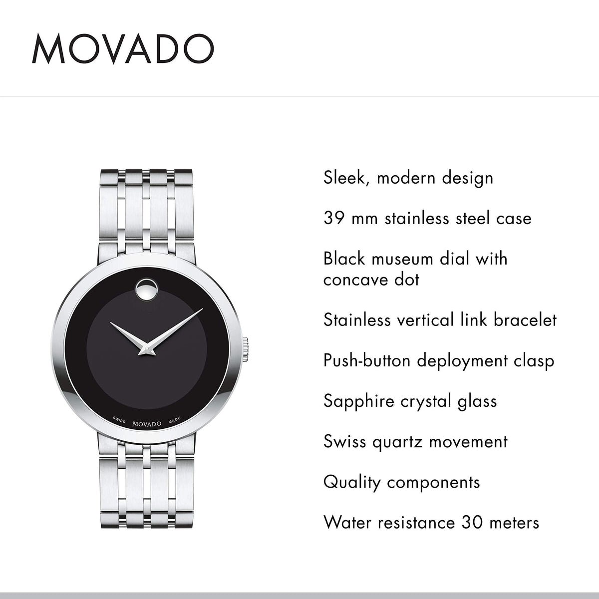  Shop Authentic Movado Esperanza 39mm Black Dial Silver Steel Strap Watch For Men - 0607057 - Luxxuri