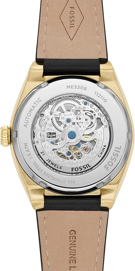  Shop Authentic Fossil Everett Automatic Skeleton Black Dial Black Leather Strap Watch for Men - ME3208 - Luxxuri
