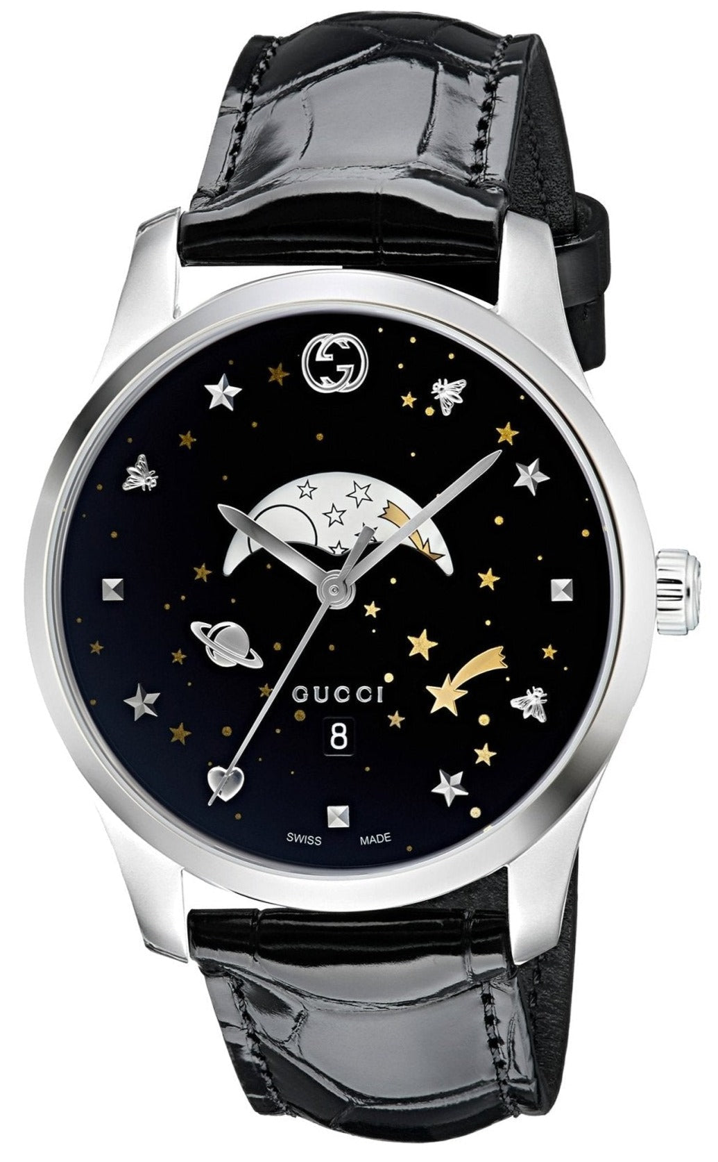  Shop Authentic Gucci G-Timeless Moonphase Black Dial Black Leather Strap Watch For Men - YA126327 - Luxxuri