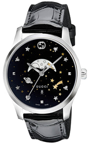  Shop Authentic Gucci G-Timeless Moonphase Black Dial Black Leather Strap Watch For Men - YA126327 - Luxxuri