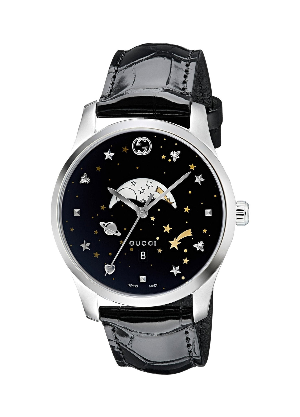  Shop Authentic Gucci G-Timeless Moonphase Black Dial Black Leather Strap Watch For Men - YA126327 - Luxxuri