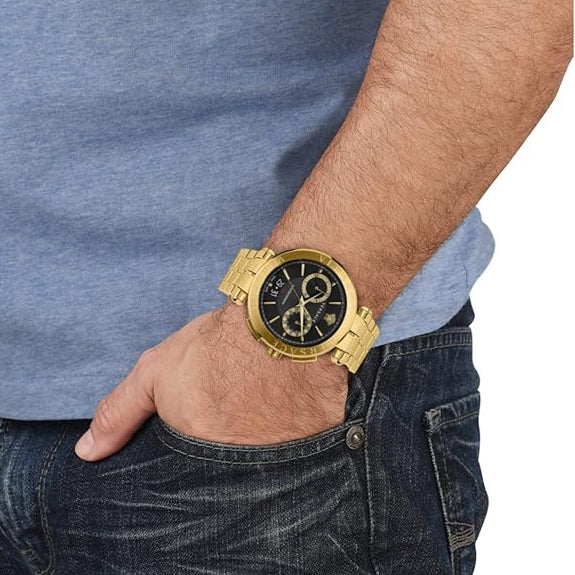  Shop Authentic Versace Aion Chronograph Black Dial Gold Steel Strap Watch For Men - VE1D01721 - Luxxuri