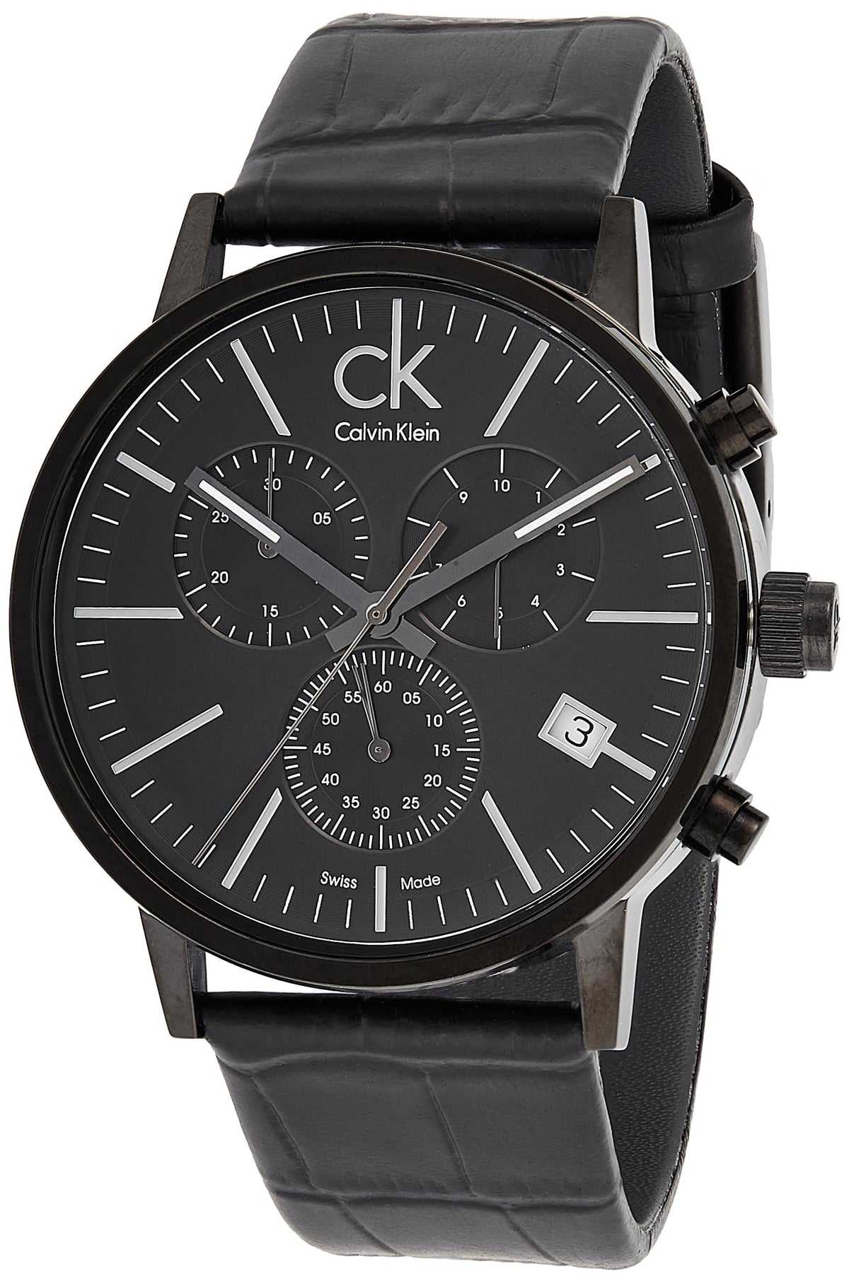  Shop Authentic Calvin Klein Post Minimal Chronograph Black Dial Black Leather Strap Watch for Men - K7627401 - Luxxuri