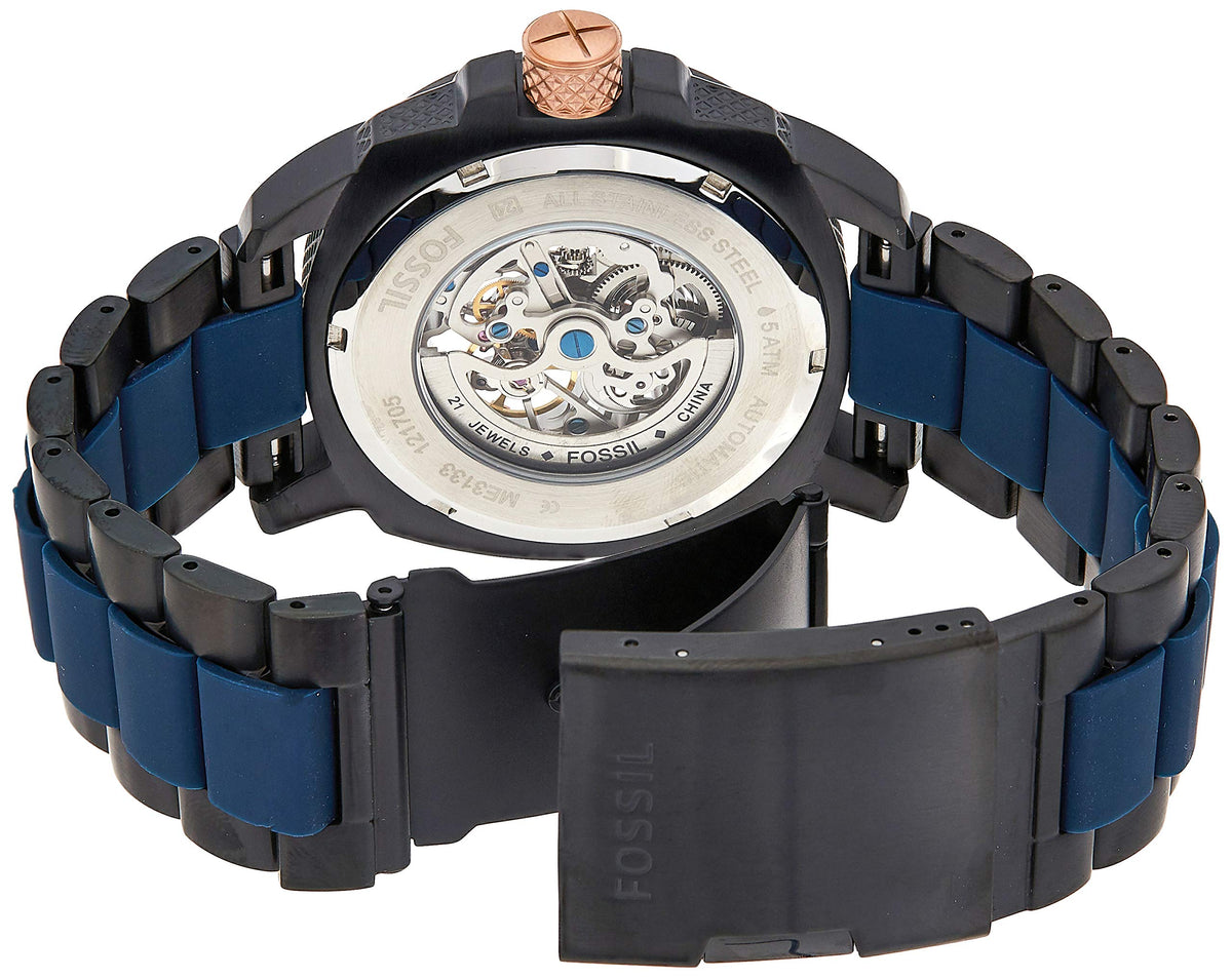  Shop Authentic Fossil Modern Machine Automatic Skeleton Blue Dial Two Tone Steel Strap Watch for Men - ME3133 - Luxxuri