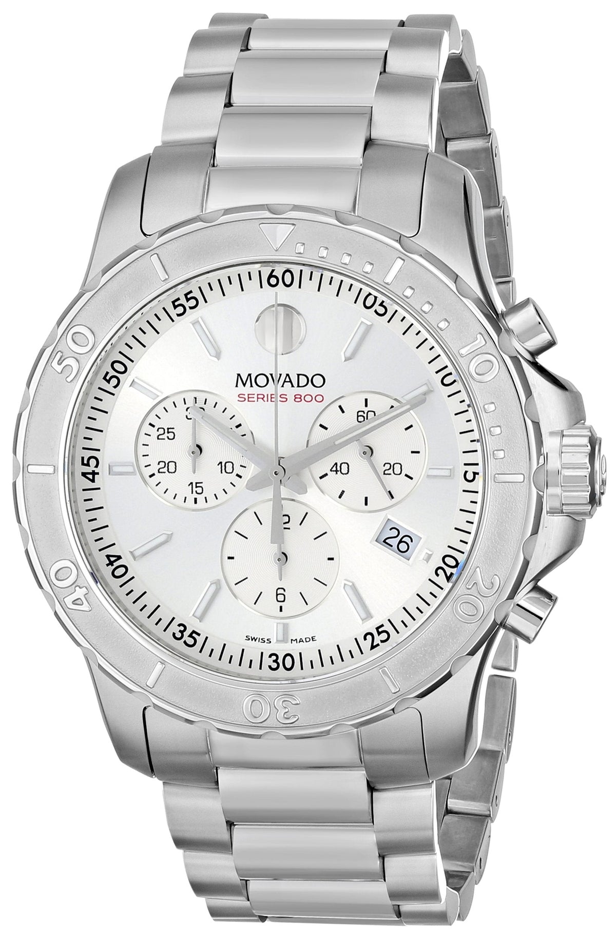  Shop Authentic Movado Series 800 Chronograph Silver Dial Silver Steel Strap Watch For Men - 2600111 - Luxxuri