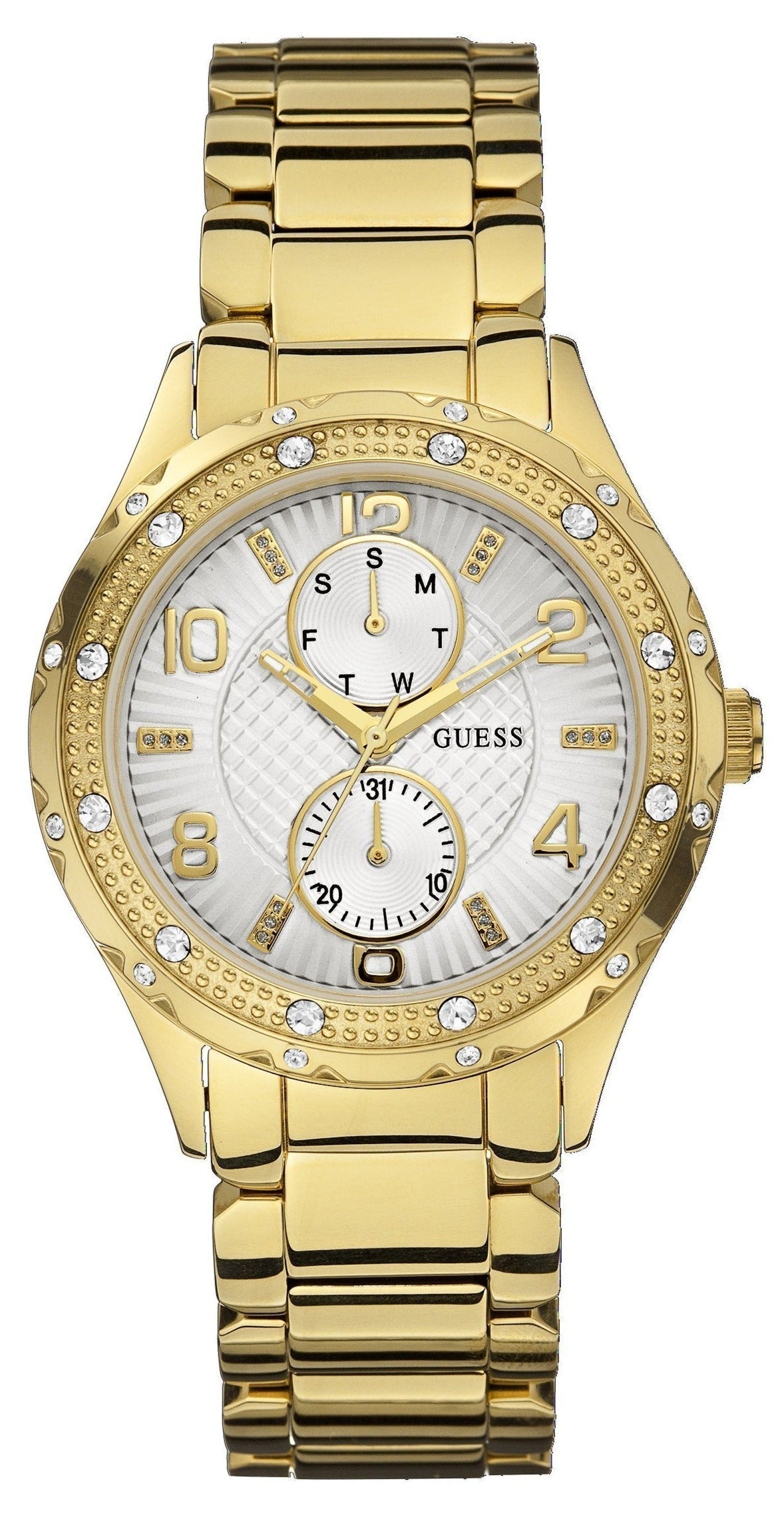  Shop Authentic Guess Siren Diamonds Silver Dial Gold Steel Strap Watch for Women - W0442L2 - Luxxuri