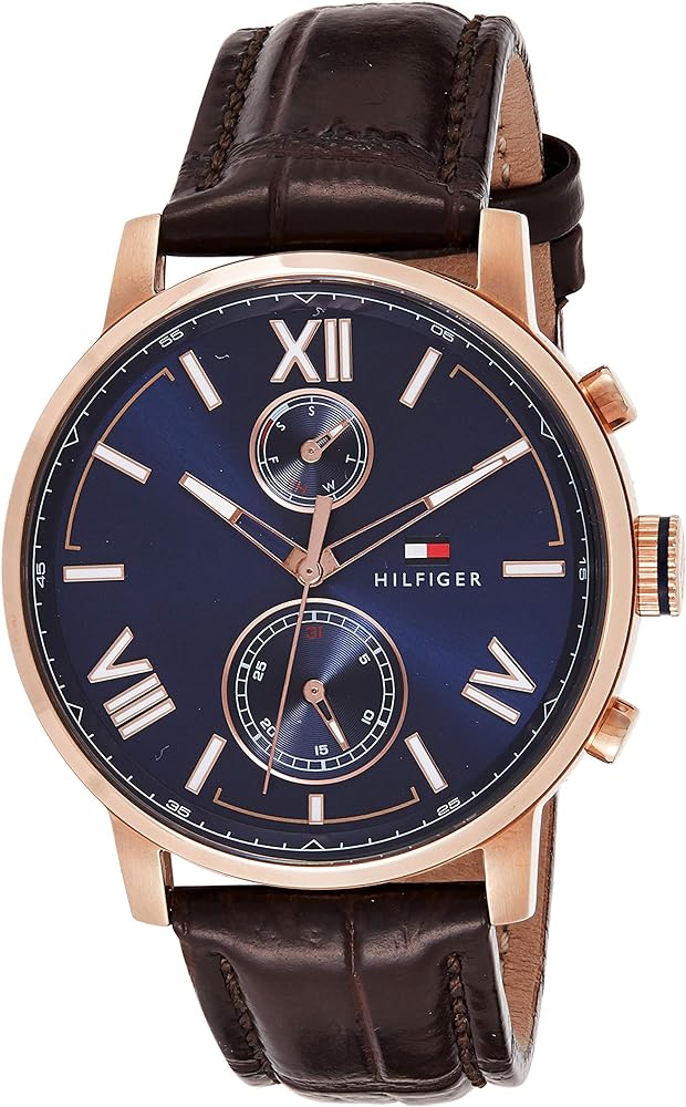  Shop Authentic Tommy Hilfiger Aiden Quartz Blue Dial Brown Leather Strap Watch for Men - 1791308 - Luxxuri