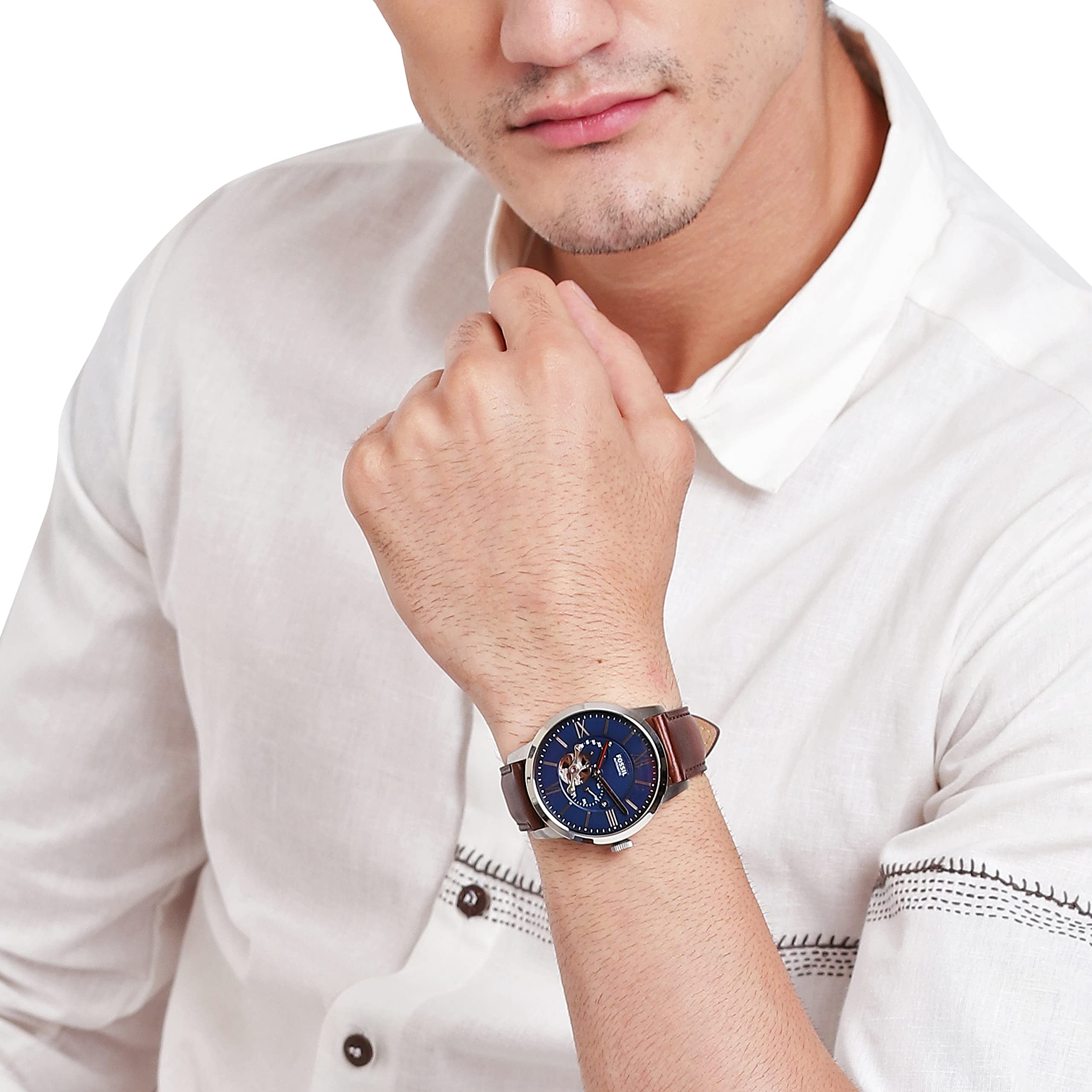  Shop Authentic Fossil Townsman Automatic Blue Dial Brown Leather Strap Watch for Men - ME3110 - Luxxuri