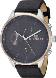  Shop Authentic Tommy Hilfiger Chase Chronograph Quartz Grey Dial Black Leather Strap Watch For Men - 1791488 - Luxxuri