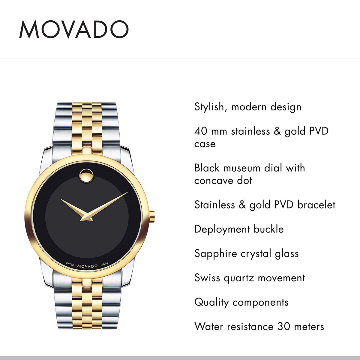  Shop Authentic Movado Museum Classic Black Dial Two Tone Steel Strap Watch For Men - 606899 - Luxxuri