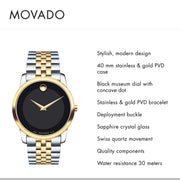  Shop Authentic Movado Museum Classic Black Dial Two Tone Steel Strap Watch For Men - 606899 - Luxxuri