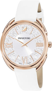  Shop Authentic Swarovski Crystalline Glam Silver Dial White Leather Strap Watch for Women - 5452459 - Luxxuri