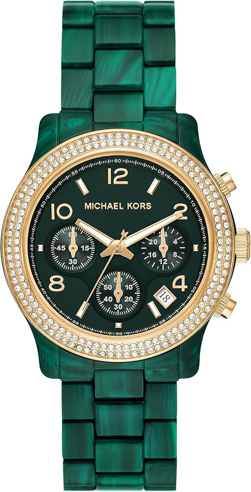  Shop Authentic Michael Kors Runway Chronograph Green Dial Green Steel Strap Watch for Women - MK7422 - Luxxuri