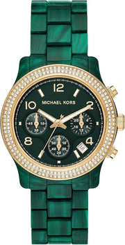  Shop Authentic Michael Kors Runway Chronograph Green Dial Green Steel Strap Watch for Women - MK7422 - Luxxuri