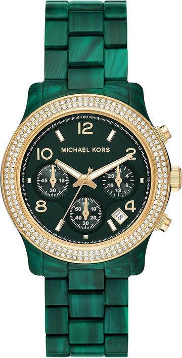  Shop Authentic Michael Kors Runway Chronograph Green Dial Green Steel Strap Watch for Women - MK7422 - Luxxuri