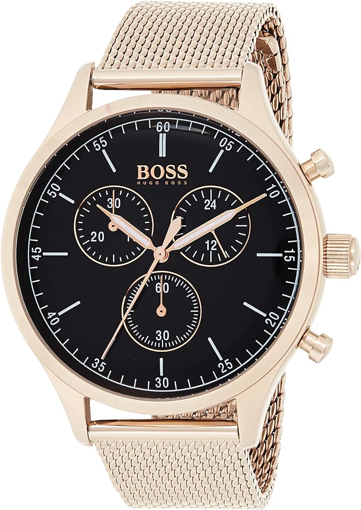  Shop Authentic Hugo Boss Companion Chronograph Black Dial Rose Gold Steel Strap Watch For Men - 1513548 - Luxxuri
