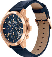  Shop Authentic Tommy Hilfiger Henry Chronograph Quartz Blue Dial Blue Leather Strap Watch For Men - 1710475 - Luxxuri