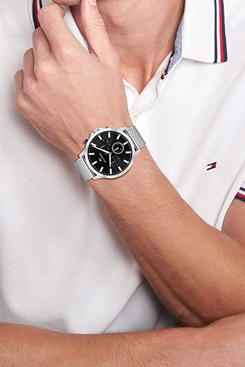  Shop Authentic Tommy Hilfiger Kane Black Dial Silver Mesh Bracelet Watch for Men - 1710402 - Luxxuri