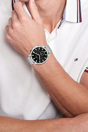  Shop Authentic Tommy Hilfiger Kane Black Dial Silver Mesh Bracelet Watch for Men - 1710402 - Luxxuri