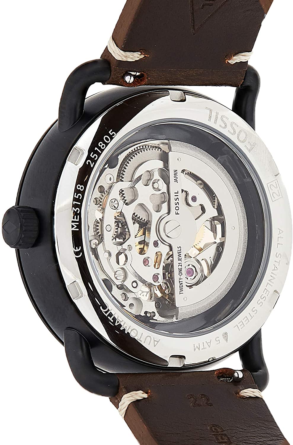  Shop Authentic Fossil Commuter Automatic Black Dial Brown Leather Strap Watch for Men - ME3158 - Luxxuri