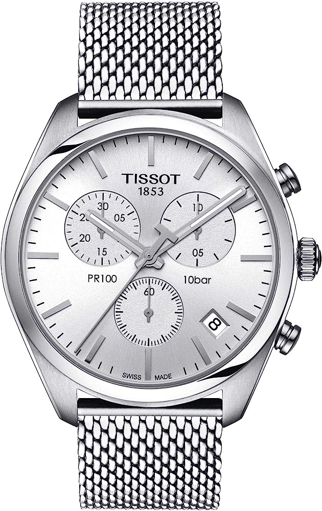  Shop Authentic Tissot PR 100 Chronograph White Dial Silver Mesh Bracelet Watch For Men - T101.417.11.031.02 - Luxxuri