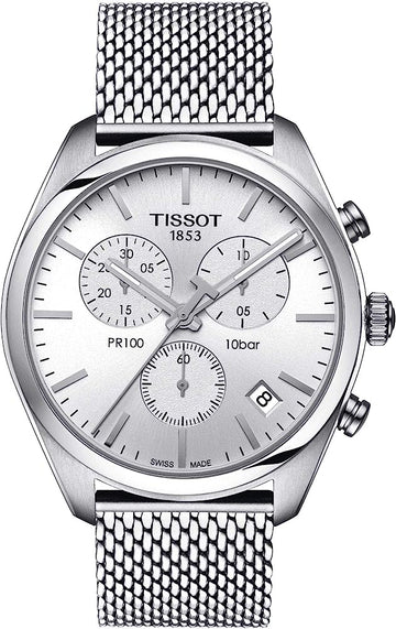  Shop Authentic Tissot PR 100 Chronograph White Dial Silver Mesh Bracelet Watch For Men - T101.417.11.031.02 - Luxxuri