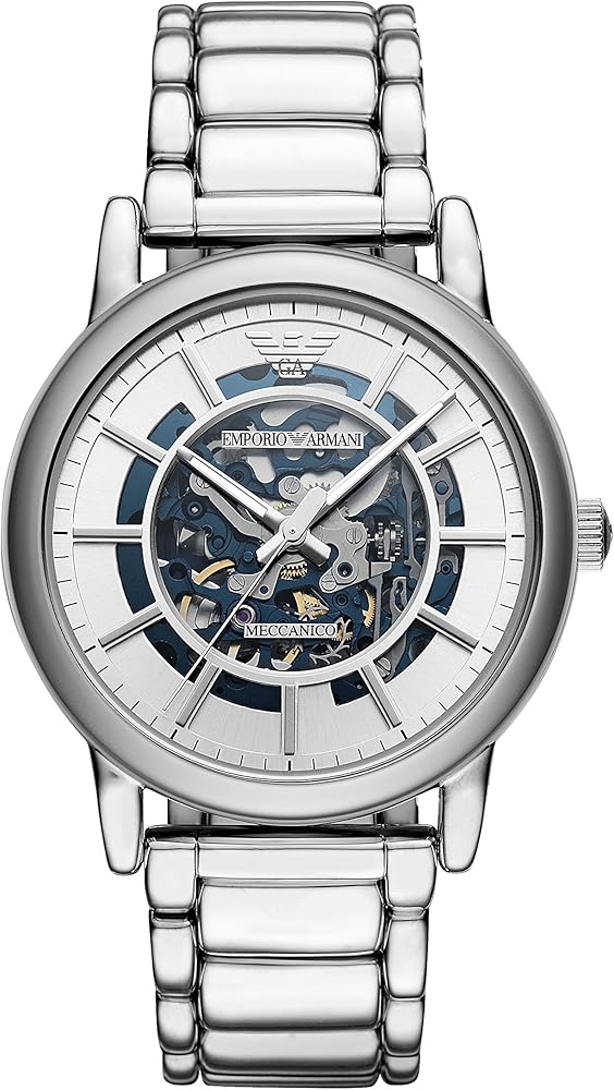  Shop Authentic Emporio Armani Meccanico Automatic Silver Dial Silver Steel Strap Watch for Men - AR60006 - Luxxuri
