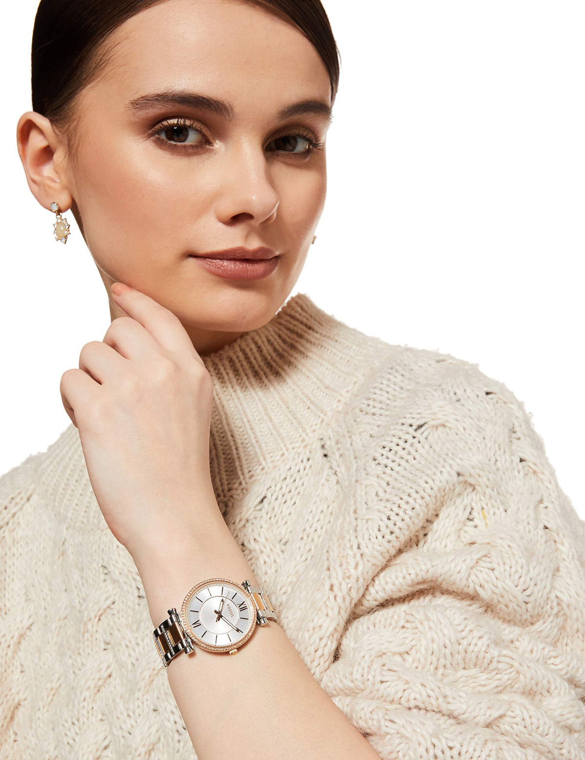  Shop Authentic Fossil Carlie Silver Dial Two Tone Steel Strap Watch for Women - ES4342 - Luxxuri