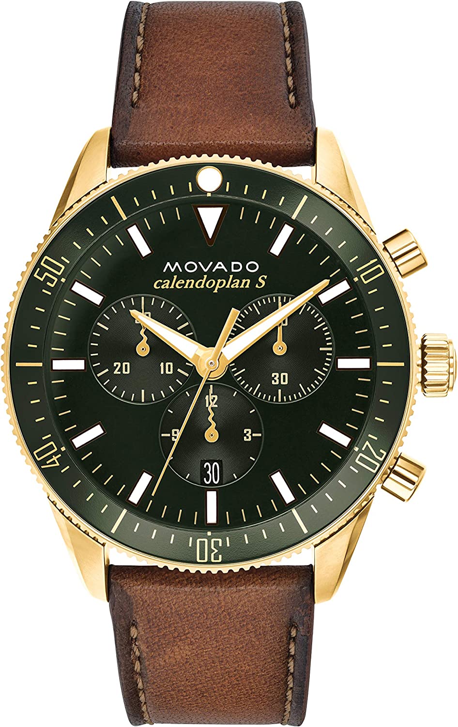  Shop Authentic Movado Heritage Chronograph Green Dial Brown Leather Strap Watch For Men - 3650062 - Luxxuri