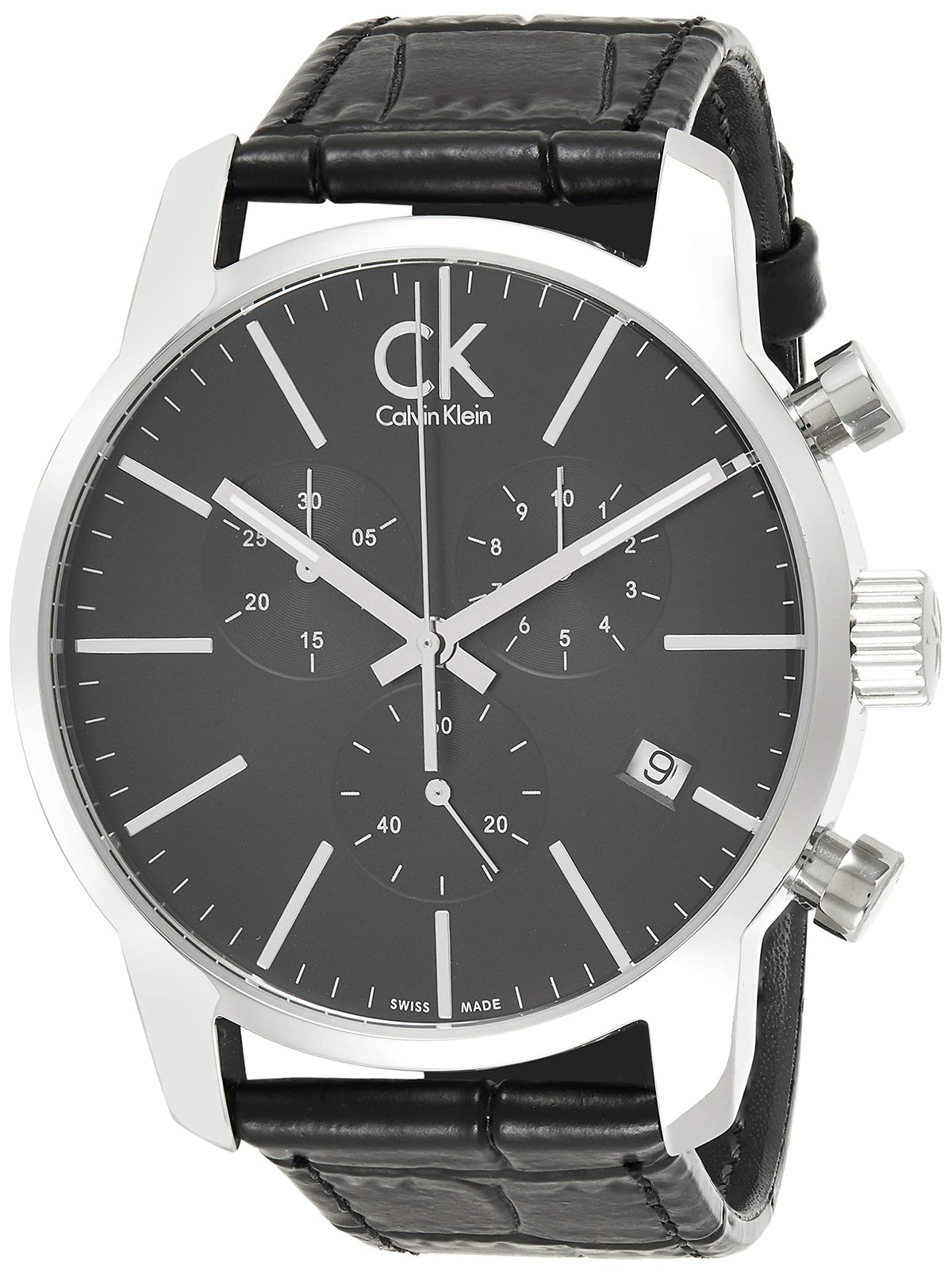 Shop Authentic Calvin Klein City Chronograph Black Dial Black Leather Strap Watch for Men - K2G271C3 - Luxxuri