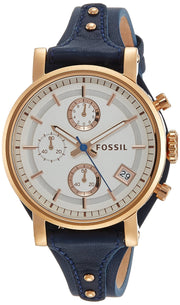  Shop Authentic Fossil Original Boyfriend Chronograph White Dial Navy Blue Leather Strap Watch for Women - ES3838 - Luxxuri
