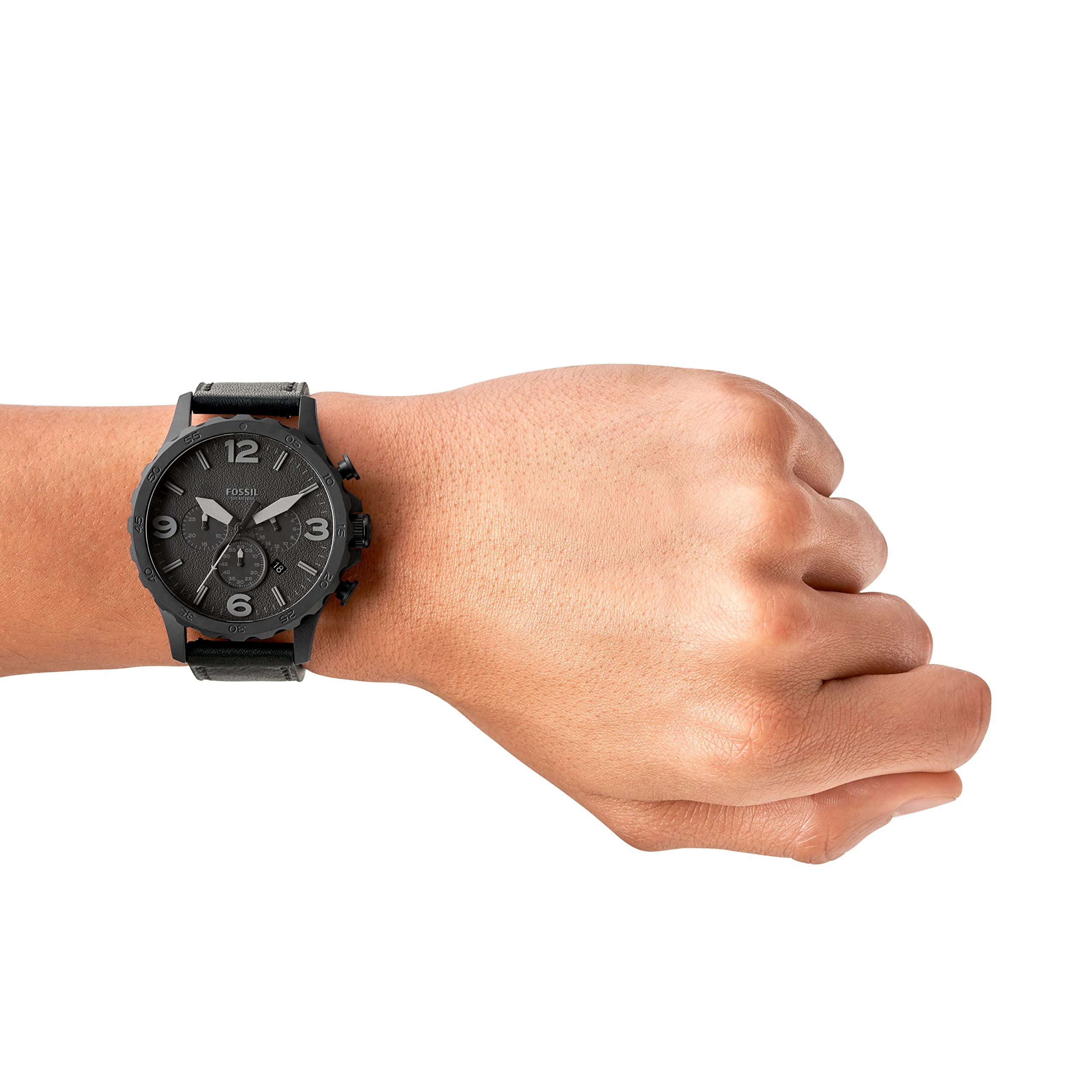  Shop Authentic Fossil Nate Chronograph Black Dial Black Leather Strap Watch for Men - JR1354 - Luxxuri