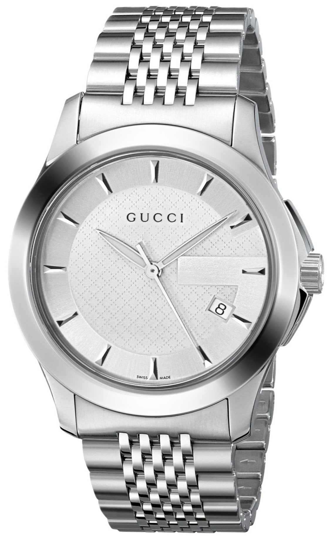  Shop Authentic Gucci G Timeless Silver Dial Silver Steel Strap Watch For Men - YA126401 - Luxxuri