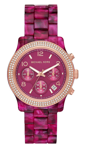  Shop Authentic Michael Kors Runway Chronograph Red Dial Red Steel Strap Watch for Women - MK7425 - Luxxuri