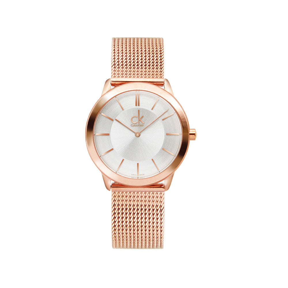  Shop Authentic Calvin Klein Minimal White Dial Rose Gold Mesh Bracelet Watch for Women - K3M22626 - Luxxuri