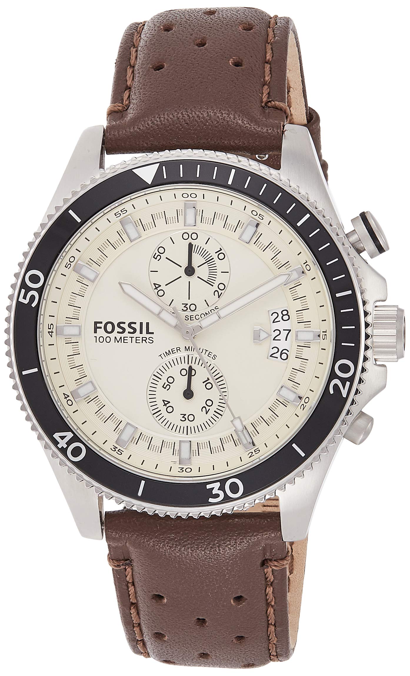  Shop Authentic Fossil Wakefield Chronograph White Dial Brown Leather Strap Watch for Men - CH2943 - Luxxuri