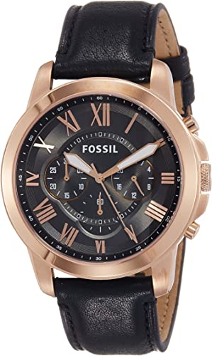  Shop Authentic Fossil Grant Chronograph Grey Dial Black Leather Strap Watch for Men - FS5085 - Luxxuri