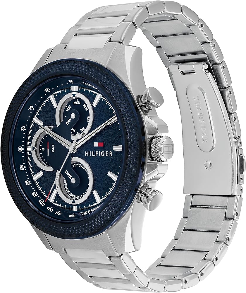  Shop Authentic Tommy Hilfiger Clark Chronograph Blue Dial Silver Steel Strap Watch For Men - 1792080 - Luxxuri
