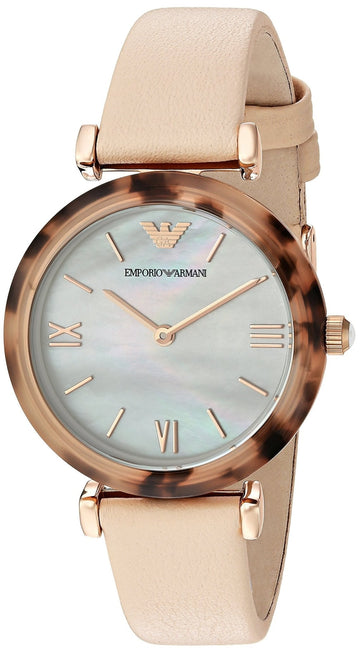  Shop Authentic Emporio Armani Mother of Pearl Dial Beige Leather Strap Watch For Women - AR11004 - Luxxuri