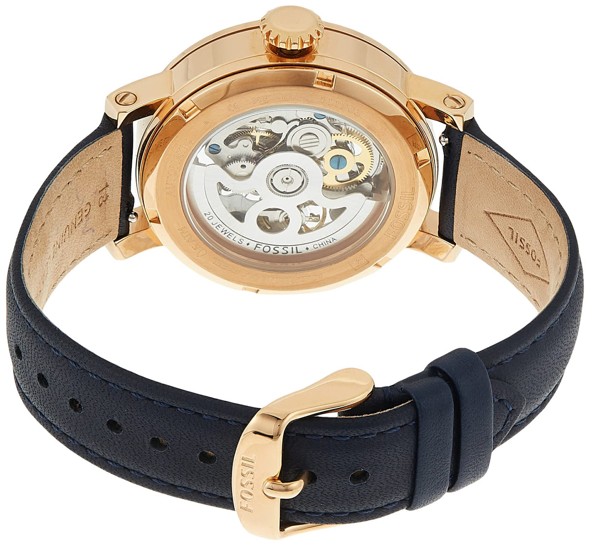  Shop Authentic Fossil Original Boyfriend Skeleton White Dial Blue Leather Strap Watch for Women - ME3086 - Luxxuri