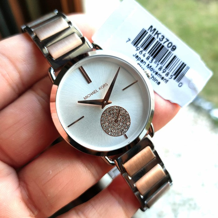  Shop Authentic Michael Kors Portia Quartz Silver Dial Two Tone Steel Strap Watch For Women - MK3709 - Luxxuri