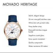  Shop Authentic Movado Heritage Celestograf White Mother of Pearl Dial Blue Leather Strap Watch For Women - 3650011 - Luxxuri