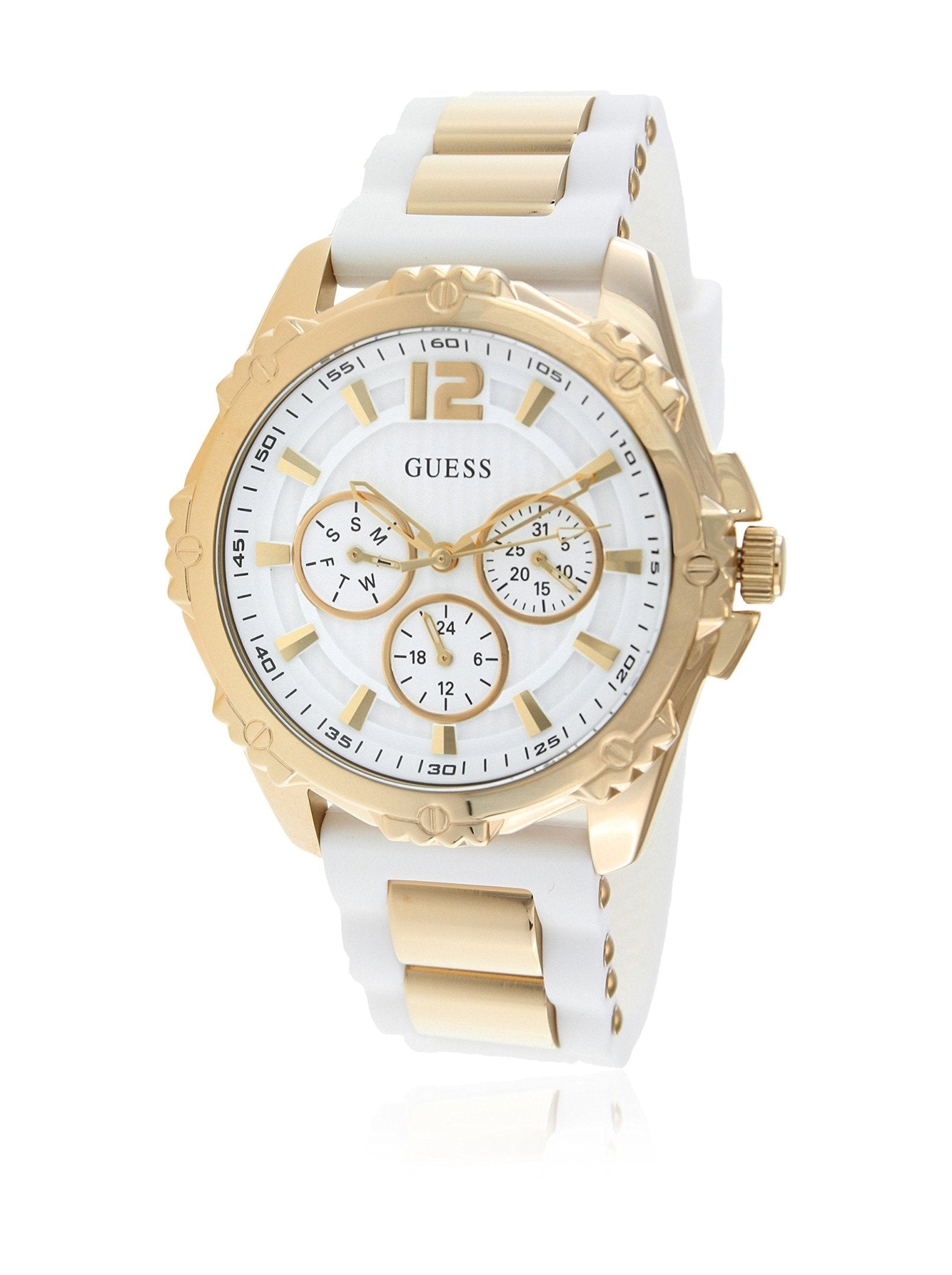  Shop Authentic Guess Intrepid White Dial Two Tone Silicone Strap Watch For Women - W0325L2 - Luxxuri