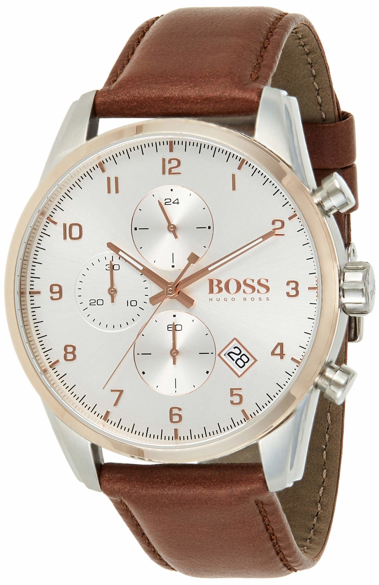  Shop Authentic Hugo Boss Skymaster White Dial Brown Leather Strap Watch for Men - 1513786 - Luxxuri